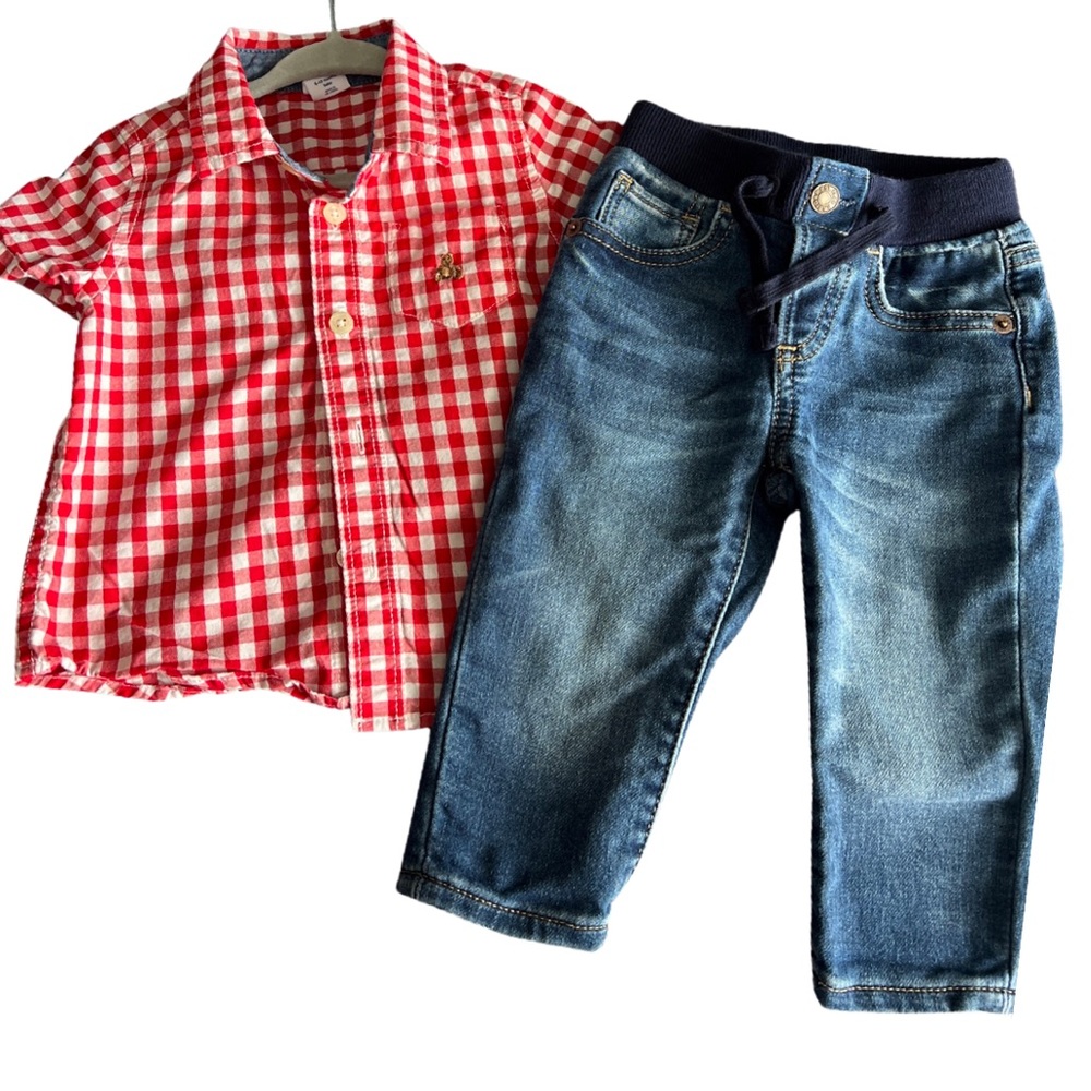 Gap Baby Red Checker Shirt 6-12 M & Baby Gap First Easy Slim Jeans 6-12M